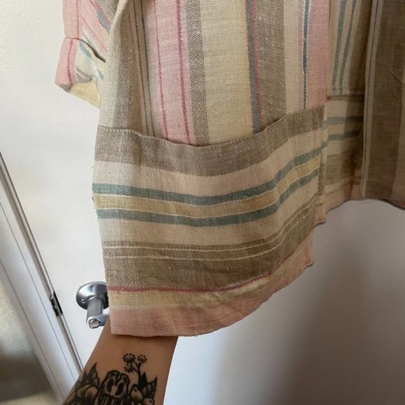 vintage flowy open jacket / boho minimalist pastel stripes beach cool grandma 🌼 - Picture 4 of 5